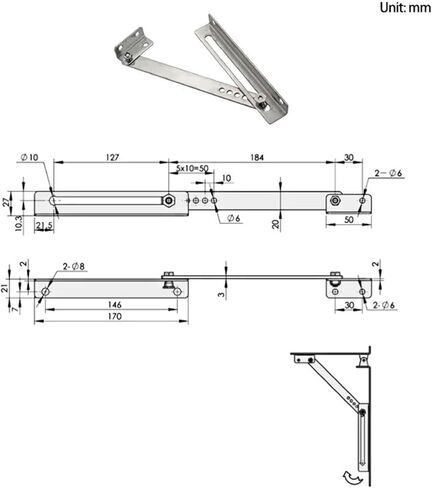 304 الفولاذ المقاوم للصدأ الحد جهاز خزانة دعم قضيب مفصلات الأبواب القابلة للطي 1 قطعة in Kuwait