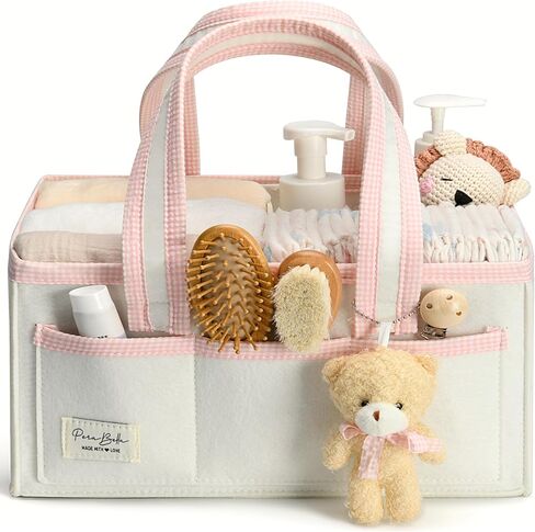 PeraBella XL Diaper Caddy Organizer With Handle, Baby Shower Gifts Basket Bag, Registry Search Must Haves Items, Newborn Girl Boy Nursery Storage Organizer, Baby Bag Essentials, Car Diaper Caddy Cart in Kuwait
