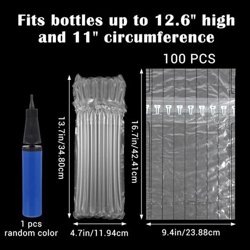 100 عبوة من حقائب حماية السفر لزجاجات النبيذ مع مضخة هواء، غطاء وسادة بعمود هوائي قابل للنفخ لحقائب سفر النبيذ لزجاجات النبيذ والطائرة، شحن آمن وأكمام تغليف الأمتعة in Kuwait