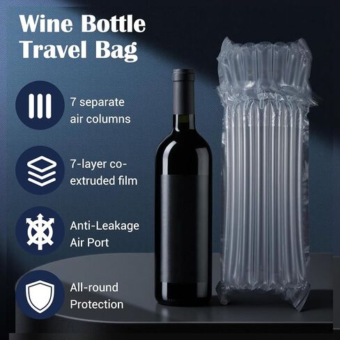 100 عبوة من حقائب حماية السفر لزجاجات النبيذ مع مضخة هواء، غطاء وسادة بعمود هوائي قابل للنفخ لحقائب سفر النبيذ لزجاجات النبيذ والطائرة، شحن آمن وأكمام تغليف الأمتعة in Kuwait