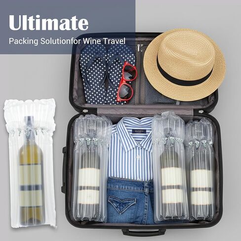 100 عبوة من حقائب حماية السفر لزجاجات النبيذ مع مضخة هواء، غطاء وسادة بعمود هوائي قابل للنفخ لحقائب سفر النبيذ لزجاجات النبيذ والطائرة، شحن آمن وأكمام تغليف الأمتعة in Kuwait
