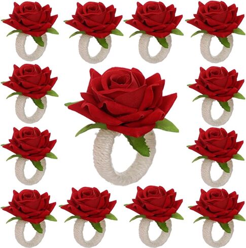 Napkin Rings,48 Pcs Artificial Rose Napkin Holders Burlap Flower Napkin Buckles for Wedding Baby Shower Valentine's Mother's Day Party Home Kitchen Dinner Table Decoration (Pink, Standard Size) in Kuwait