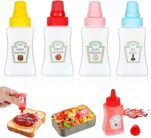 4Pcs Mini Ketchup Bottles, 25ml Small Condiment Squeeze Bottles with Sturdy Screw Cap, Portable Honey Sauce Salad Dressing Dispensers Containers for Kids Adults Lunch Box Accessories in Kuwait