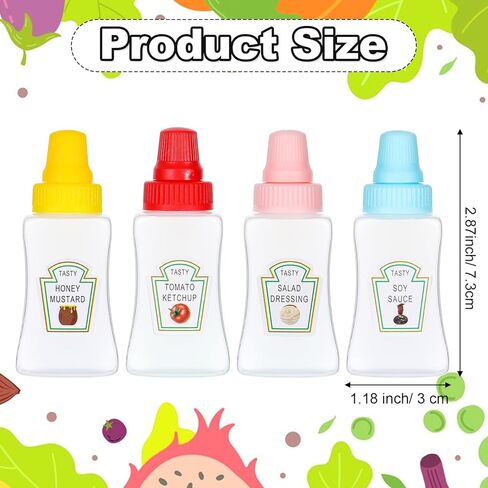 4Pcs Mini Ketchup Bottles, 25ml Small Condiment Squeeze Bottles with Sturdy Screw Cap, Portable Honey Sauce Salad Dressing Dispensers Containers for Kids Adults Lunch Box Accessories in Kuwait