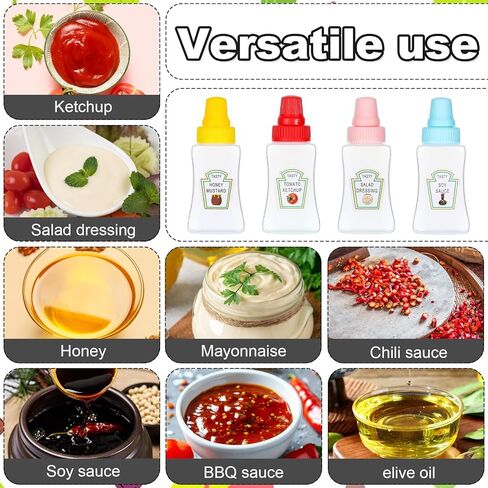 4Pcs Mini Ketchup Bottles, 25ml Small Condiment Squeeze Bottles with Sturdy Screw Cap, Portable Honey Sauce Salad Dressing Dispensers Containers for Kids Adults Lunch Box Accessories in Kuwait