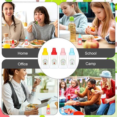 4Pcs Mini Ketchup Bottles, 25ml Small Condiment Squeeze Bottles with Sturdy Screw Cap, Portable Honey Sauce Salad Dressing Dispensers Containers for Kids Adults Lunch Box Accessories in Kuwait