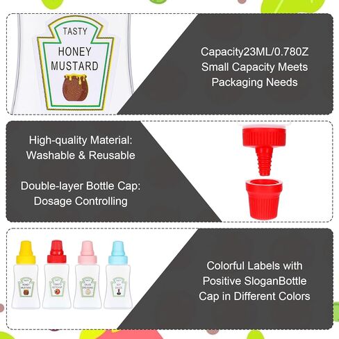 4Pcs Mini Ketchup Bottles, 25ml Small Condiment Squeeze Bottles with Sturdy Screw Cap, Portable Honey Sauce Salad Dressing Dispensers Containers for Kids Adults Lunch Box Accessories in Kuwait