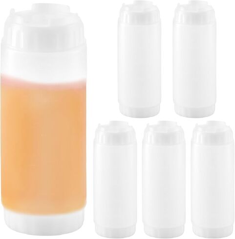 SEUNMUK 6 Pack 20 oz Refillable Squeeze Bottles, Inverted Tip Large Sour Cream Squeeze Bottle, Plastic Cream Valve Dispenser for Restaurants, KTV, Various Parties, White in Saudi Arabia