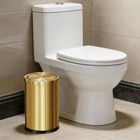 Stainless Steel Gold Trash can with Flipping Lid 2.4gallon Fingerprint-Proof Garbage cans Wastebasket Bin for Kitchen bothroom Living Room (Gold) in Saudi Arabia