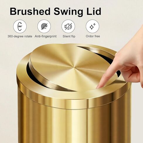 Stainless Steel Gold Trash can with Flipping Lid 2.4gallon Fingerprint-Proof Garbage cans Wastebasket Bin for Kitchen bothroom Living Room (Gold) in Saudi Arabia