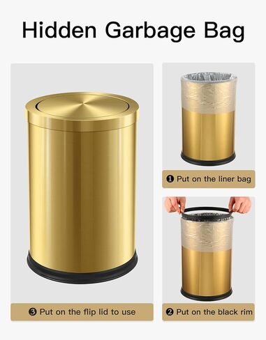 Stainless Steel Gold Trash can with Flipping Lid 2.4gallon Fingerprint-Proof Garbage cans Wastebasket Bin for Kitchen bothroom Living Room (Gold) in Saudi Arabia