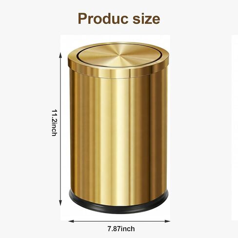 Stainless Steel Gold Trash can with Flipping Lid 2.4gallon Fingerprint-Proof Garbage cans Wastebasket Bin for Kitchen bothroom Living Room (Gold) in Saudi Arabia