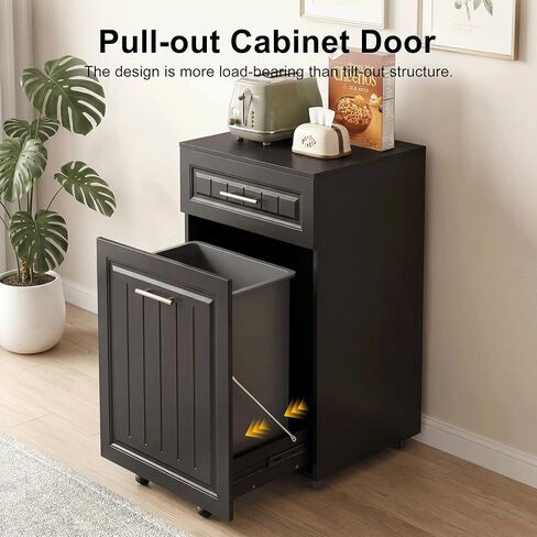 خزانة سلة المهملات القابلة للسحب من ZIFTY بسعة 13 جالونًا، خزانة سلة مهملات المطبخ القائمة بذاتها مع درج مخبأ، خزانة إعادة تدوير القمامة المخفية المقاومة للحيوانات الأليفة للمطبخ والغسيل وغرفة المعيشة، باللون الأسود in Kuwait