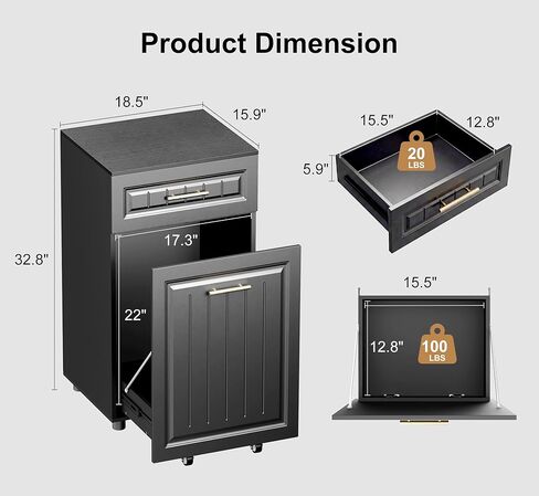 خزانة سلة المهملات القابلة للسحب من ZIFTY بسعة 13 جالونًا، خزانة سلة مهملات المطبخ القائمة بذاتها مع درج مخبأ، خزانة إعادة تدوير القمامة المخفية المقاومة للحيوانات الأليفة للمطبخ والغسيل وغرفة المعيشة، باللون الأسود in Kuwait