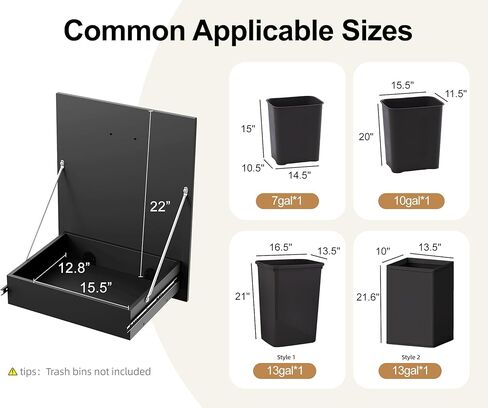خزانة سلة المهملات القابلة للسحب من ZIFTY بسعة 13 جالونًا، خزانة سلة مهملات المطبخ القائمة بذاتها مع درج مخبأ، خزانة إعادة تدوير القمامة المخفية المقاومة للحيوانات الأليفة للمطبخ والغسيل وغرفة المعيشة، باللون الأسود in Kuwait