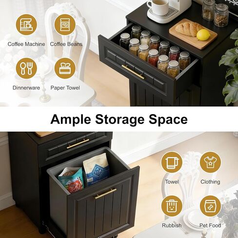 خزانة سلة المهملات القابلة للسحب من ZIFTY بسعة 13 جالونًا، خزانة سلة مهملات المطبخ القائمة بذاتها مع درج مخبأ، خزانة إعادة تدوير القمامة المخفية المقاومة للحيوانات الأليفة للمطبخ والغسيل وغرفة المعيشة، باللون الأسود in Kuwait