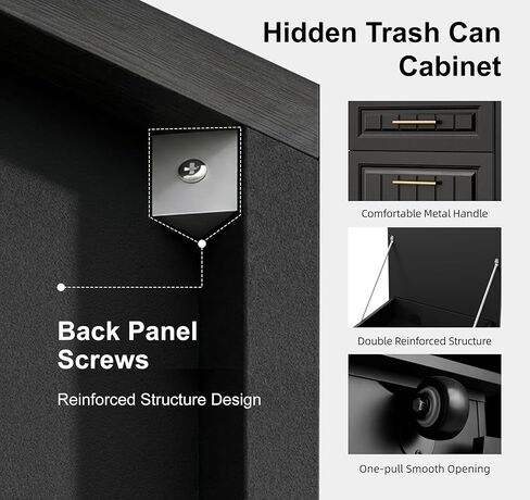 خزانة سلة المهملات القابلة للسحب من ZIFTY بسعة 13 جالونًا، خزانة سلة مهملات المطبخ القائمة بذاتها مع درج مخبأ، خزانة إعادة تدوير القمامة المخفية المقاومة للحيوانات الأليفة للمطبخ والغسيل وغرفة المعيشة، باللون الأسود in Kuwait