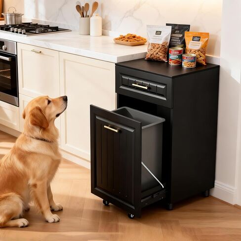 خزانة سلة المهملات القابلة للسحب من ZIFTY بسعة 13 جالونًا، خزانة سلة مهملات المطبخ القائمة بذاتها مع درج مخبأ، خزانة إعادة تدوير القمامة المخفية المقاومة للحيوانات الأليفة للمطبخ والغسيل وغرفة المعيشة، باللون الأسود in Kuwait