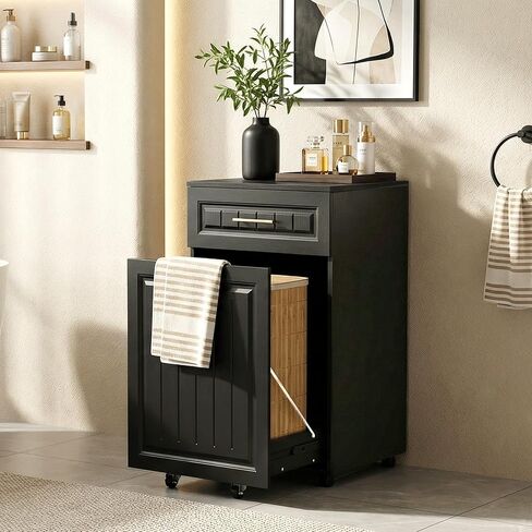 خزانة سلة المهملات القابلة للسحب من ZIFTY بسعة 13 جالونًا، خزانة سلة مهملات المطبخ القائمة بذاتها مع درج مخبأ، خزانة إعادة تدوير القمامة المخفية المقاومة للحيوانات الأليفة للمطبخ والغسيل وغرفة المعيشة، باللون الأسود in Kuwait