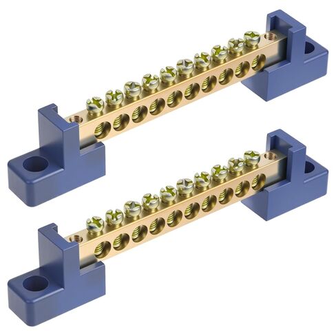 Ground Bar Kit 10 Positions Ground Bars for Electrical Panels Brass Terminal Block with Blue Insulated Base for Marine Automotive Distribution Box (2-Pack) in Saudi Arabia