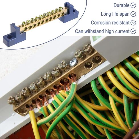 Ground Bar Kit 10 Positions Ground Bars for Electrical Panels Brass Terminal Block with Blue Insulated Base for Marine Automotive Distribution Box (2-Pack) in Saudi Arabia