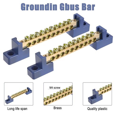 Ground Bar Kit 10 Positions Ground Bars for Electrical Panels Brass Terminal Block with Blue Insulated Base for Marine Automotive Distribution Box (2-Pack) in Saudi Arabia