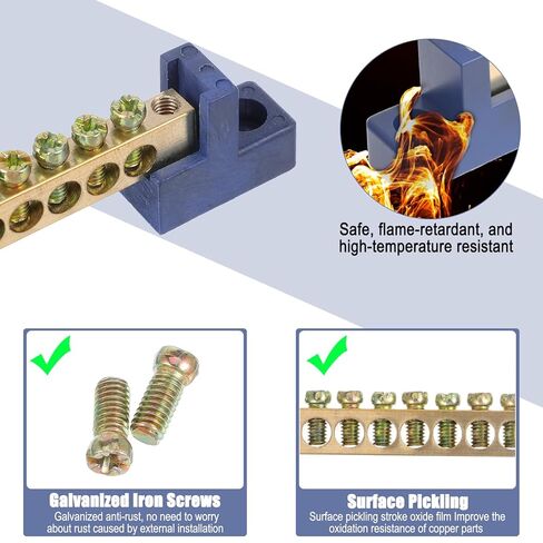 Ground Bar Kit 10 Positions Ground Bars for Electrical Panels Brass Terminal Block with Blue Insulated Base for Marine Automotive Distribution Box (2-Pack) in Saudi Arabia
