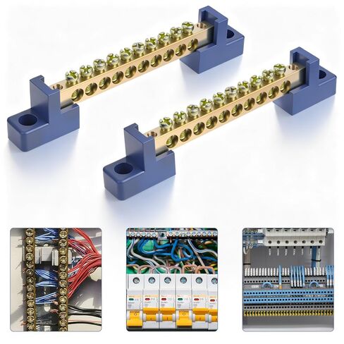 Ground Bar Kit 10 Positions Ground Bars for Electrical Panels Brass Terminal Block with Blue Insulated Base for Marine Automotive Distribution Box (2-Pack) in Saudi Arabia