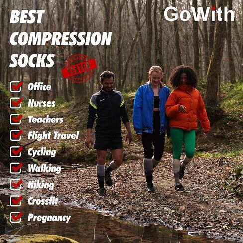 جوارب ضغط عالية للركبة للجنسين من GoWith 15-20 مم زئبقي، حرير صناعي مصنوع من الخيزران جوارب سفر قابلة للتنفس للرجال والنساء in Kuwait