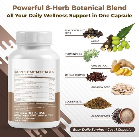 Black Walnut Wormwood Whole Cloves Goldenseal - Rich in Antioxidants, Digestive Health- Made and Tested in The USA in Kuwait