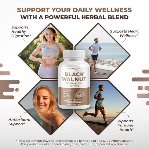 Black Walnut Wormwood Whole Cloves Goldenseal - Rich in Antioxidants, Digestive Health- Made and Tested in The USA in Kuwait