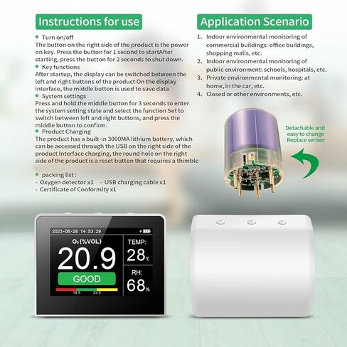 Easy to Use O2 Content and Air Pollutants Detector Temperature Humidity Detection for Office School and Laboratory Oxygen Detector in Saudi Arabia