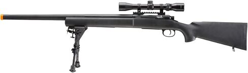 Lancer Tactical M24 Bolt Action Spring Powered Sniper Airsoft Rifle w/Scope & Bipod (450 FPS) (Color: Black) in Saudi Arabia
