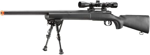 Lancer Tactical M24 Bolt Action Spring Powered Sniper Airsoft Rifle w/Scope & Bipod (450 FPS) (Color: Black) in Saudi Arabia