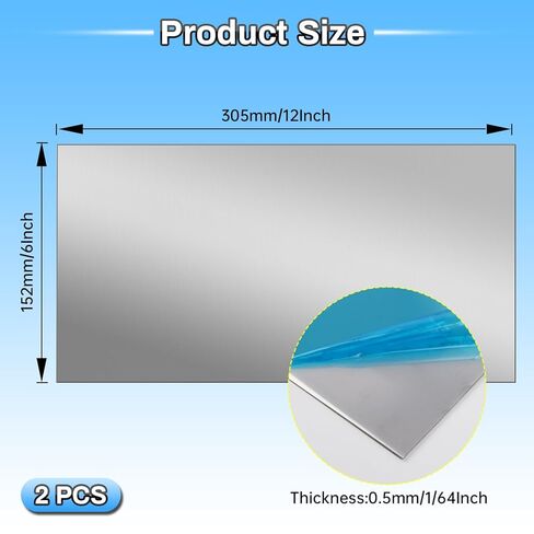 2 Pcs 304 Stainless Steel Sheet, 6" x 12" x 1/64" Stainless Steel Plates, 26 Gauge Metal Plates for Crafting, DIY，Industrial and Home Decoration Industries (152x305x0.5mm) in Kuwait