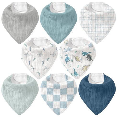 Muslin Baby Bibs 8 Pack ، Baby Bandana سحل مريلة للسيلان والمسنين ، والقطن ناعم للسيدات للفتيات الفتيان in Kuwait
