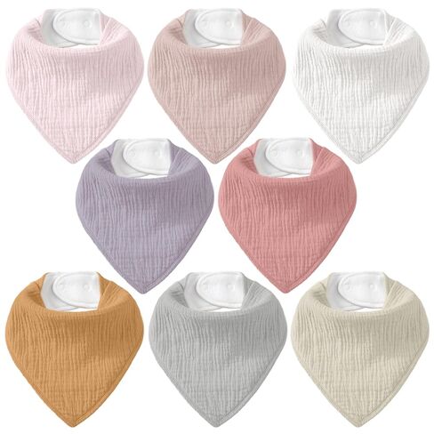 Muslin Baby Bibs 8 Pack ، Baby Bandana سحل مريلة للسيلان والمسنين ، والقطن ناعم للسيدات للفتيات الفتيان in Kuwait