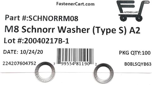 (100) M8 Stainless Steel Type S Safety Lock Washer - Schnorr Style Washer A2 in Saudi Arabia