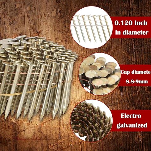 480 Count Coil Roofing Nails 1-3/4 Inch x .120-Inch for Roofing Nail Gun, 15 Degree Round Head Wire Weld Collated Roofing Nail, Smooth Shank Electro Galvanized Air Nails for Roofs in Kuwait