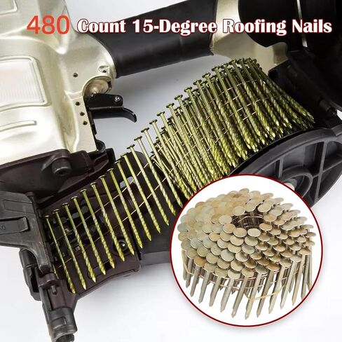 480 Count Coil Roofing Nails 1-3/4 Inch x .120-Inch for Roofing Nail Gun, 15 Degree Round Head Wire Weld Collated Roofing Nail, Smooth Shank Electro Galvanized Air Nails for Roofs in Kuwait