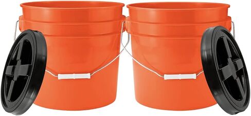 سطل دلو برتقالي من الدرجة الغذائية سعة 3.5 جالون من House Naturals مع برغي أسود محكم الغلق على الغطاء (عبوة من قطعتين) خالي من مادة BPA، مصنوع في الولايات المتحدة الأمريكية in Kuwait