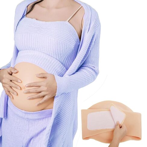 YRZGSAWJ 3/4 Month Silicone Pregnancy Belly Fake Prosthetic Pregnant Belly Props, Velcro Fastened, Convenient for Women and Men (Beige, Small (3/4 Month)) in Saudi Arabia