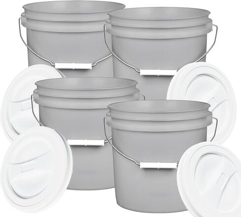 House Naturals 2 Gallon Gray Food Grade Plastic Bucket BPA Free Pail (Pack of 4) (with Black Screw On Lid) in Saudi Arabia