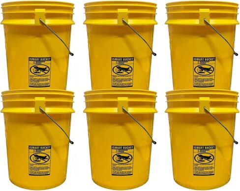 5 Gallon Bucket Yellow 6 Pack No lid, Food Grade, Metal Handles with Plastic Grip for Easy Stack and Store, All Purpose Pail, Premium HPDE in Kuwait