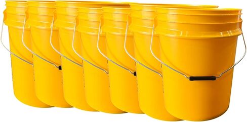 5 Gallon Bucket Yellow 6 Pack No lid, Food Grade, Metal Handles with Plastic Grip for Easy Stack and Store, All Purpose Pail, Premium HPDE in Kuwait