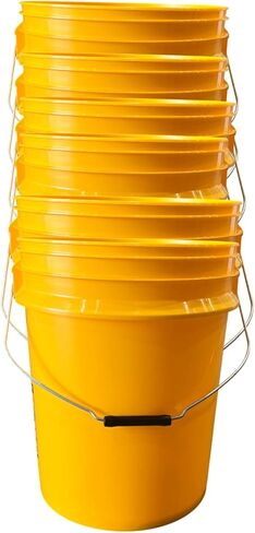 5 Gallon Bucket Yellow 6 Pack No lid, Food Grade, Metal Handles with Plastic Grip for Easy Stack and Store, All Purpose Pail, Premium HPDE in Kuwait