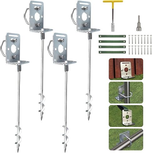 NACETURE 18-Inch Ground Anchors Screw in, Heavy Duty Trampoline Anchor Kit with L Brackets, 4 Pack Screw In Ground Anchors with Manual & Power Wrench, Tie-Down Straps for Trampoline in Saudi Arabia
