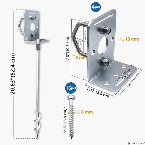 NACETURE 18-Inch Ground Anchors Screw in, Heavy Duty Trampoline Anchor Kit with L Brackets, 4 Pack Screw In Ground Anchors with Manual & Power Wrench, Tie-Down Straps for Trampoline in Saudi Arabia