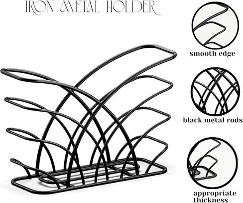 حامل مناديل لسطح الطاولة، موزع منظم مناديل ورقية معدنية سوداء متينة للديكور الحديث للمطبخ وطاولة الطعام والغداء للاستخدام في الهواء الطلق (2 بوصة عمق 6 بوصة × 6 بوصة عرض 50 بوصة × ارتفاع 5.25 بوصة) in Kuwait
