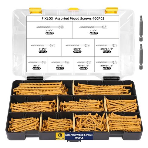 400Pcs #8#10 Wood Screws Assortment Kit - 5Sizes Assorted Deck Screws Set 1-1/2", 2", 2-1/2", 3", 4",Rust Resistant Tan Epoxy Coated Star Drive Screw T20&T25 Bits for Exterior Woodworking in Saudi Arabia